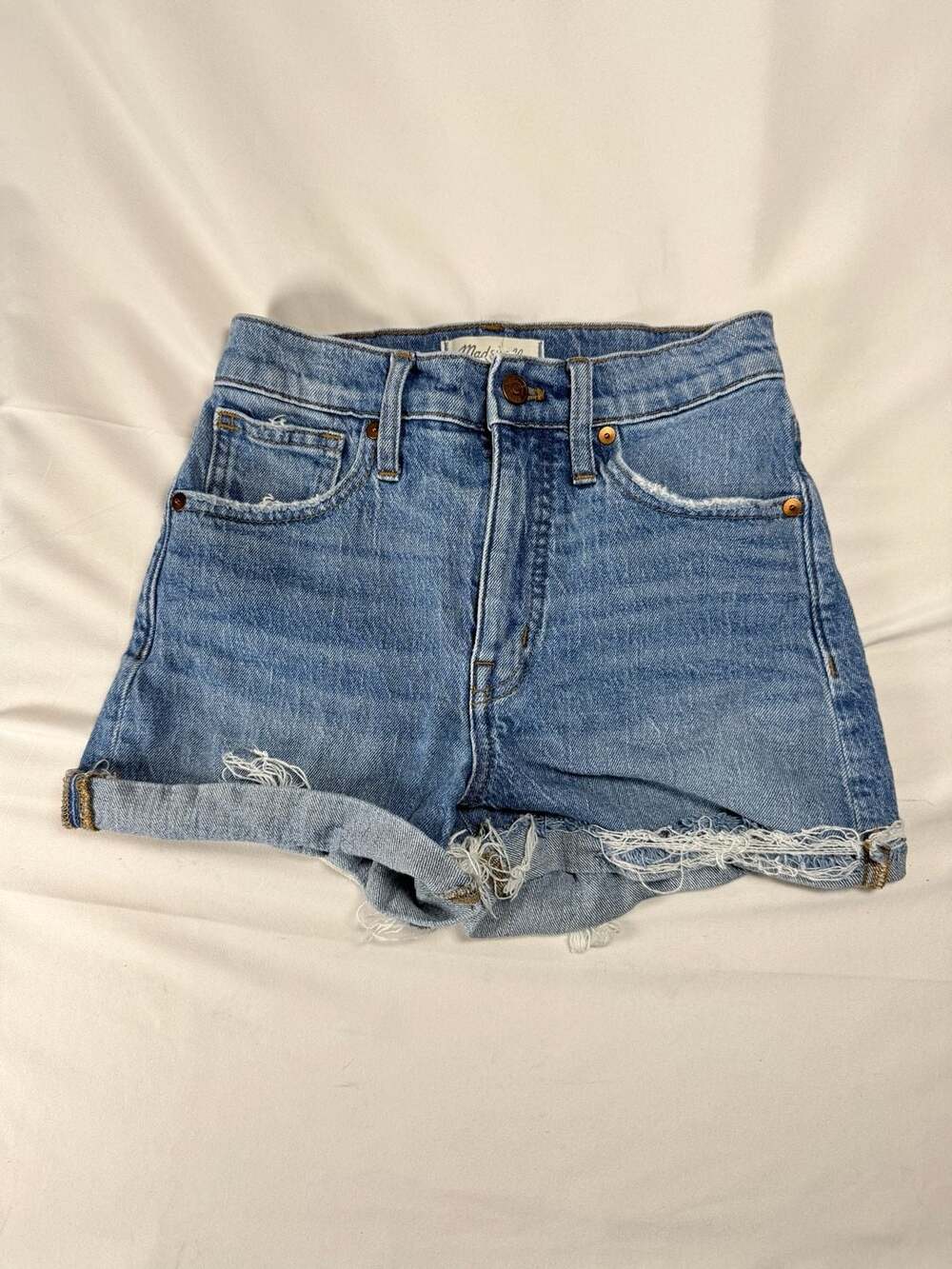 Madewell Festival High-Rise Denim Cutoff Shorts Sz 23 Distressed Frayed Hem Medi